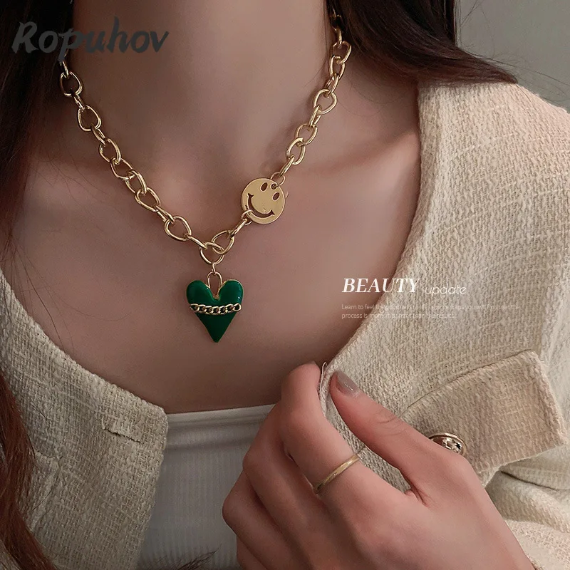 

Ropuhov 2021 New S925 Silver Need Woman Korean Love Smiling Face Chain Exaggerated Oil Dripping Earrings Earrings Wind