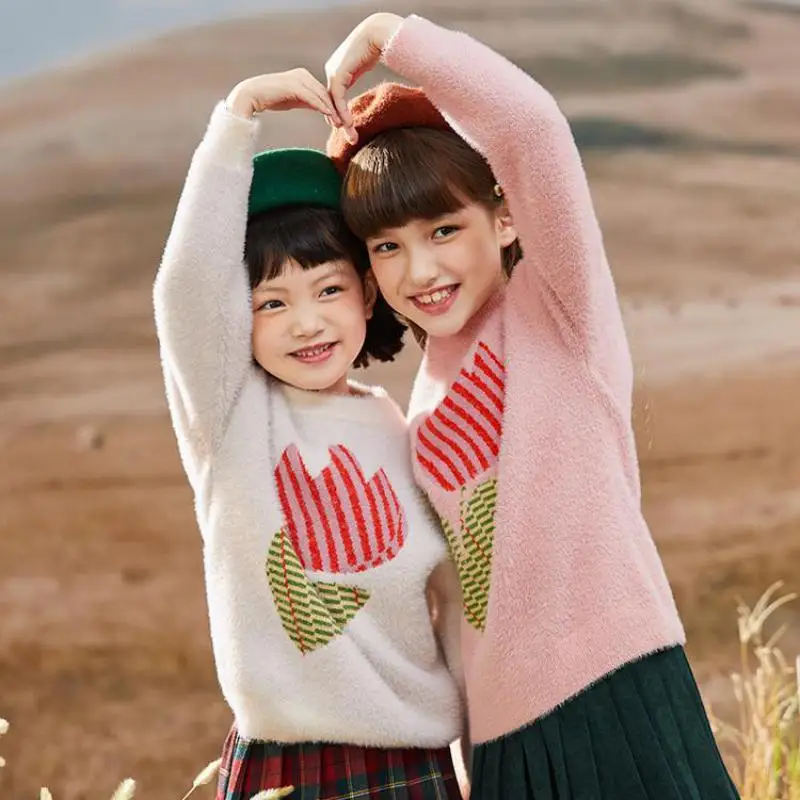 

От 3 до 14 лет теплый свитер для девочек; Сезон осень-зима; Утепленные теплые пуловеры с длинными рукавами для детей и подростков; Модный джемп...