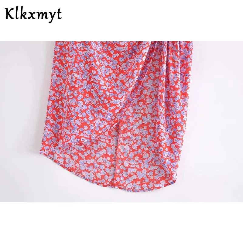 

Za Summer Skirt Women Fashion Floral Print Wrap High Waist Midi Skirt Female 2021 With Knot Asymmetry Elegant Long Skirts Mujer