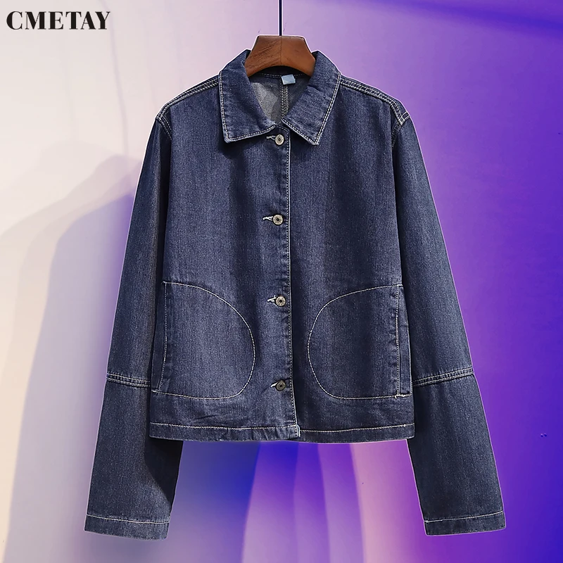

CMETAY Spring Denim Jacket Women Fashion 2022 New Korean Lapel Long Sleeve Single breasted Cardigan Jeans Jackets Female Coats