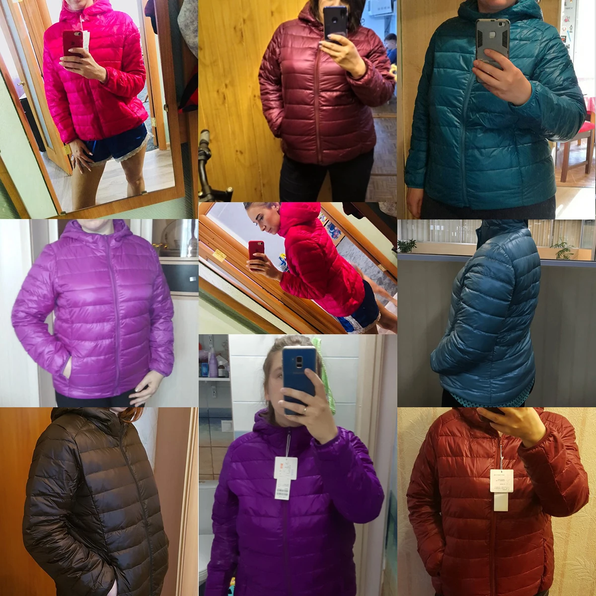 Женская куртка с капюшоном ультратонкая теплая на 90% утином пуху размера плюс 7XL