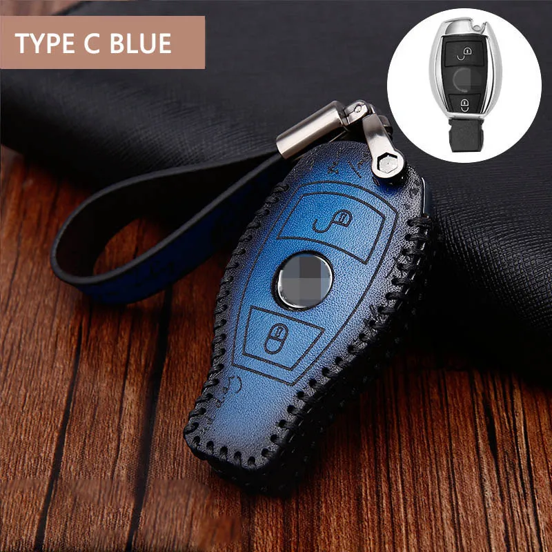 TYPE C BLUE SET Чехол для ключей в стиле ретро, брелок для ключей, брелок для Mercedes Benz AMG W203 W210 W211 W124 W202 W204 W205 W212 W176 CLS CLA - Название цвета: TYPE C BLUE SET