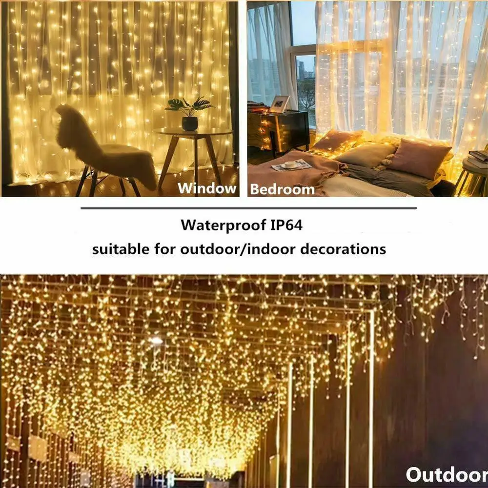 300 LED Fairy String Lights USB Curtain Window Wedding Decor + Controller | Лампы и освещение