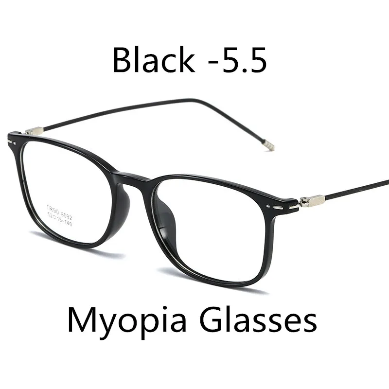 Black -5.5 Elbru ультралегкие TR90 очки для близорукости женские и мужские Модные прозрачные квадратные оправы близорукие очки With-0.5-1.0-1.5to-6.0 - Цвет оправы: Black -5.5