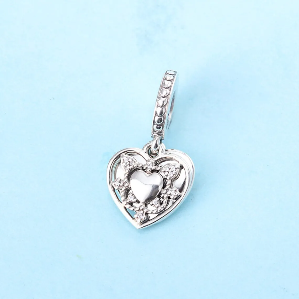 

925 Sterling Silver My Wife Always Heart Dangle with Clear Cz Charm Bead Fits All European Pandora Bracelets Necklaces