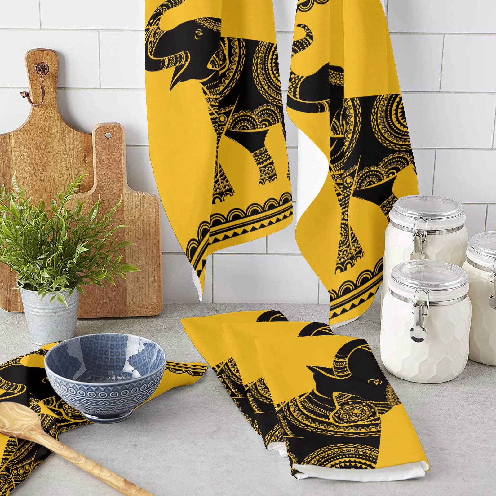 

Искусство слона в индийском стиле Bobo, кухонное полотенце из микрофибры, посуда, ткань, столовая посуда, полотенце, посуда для кухни