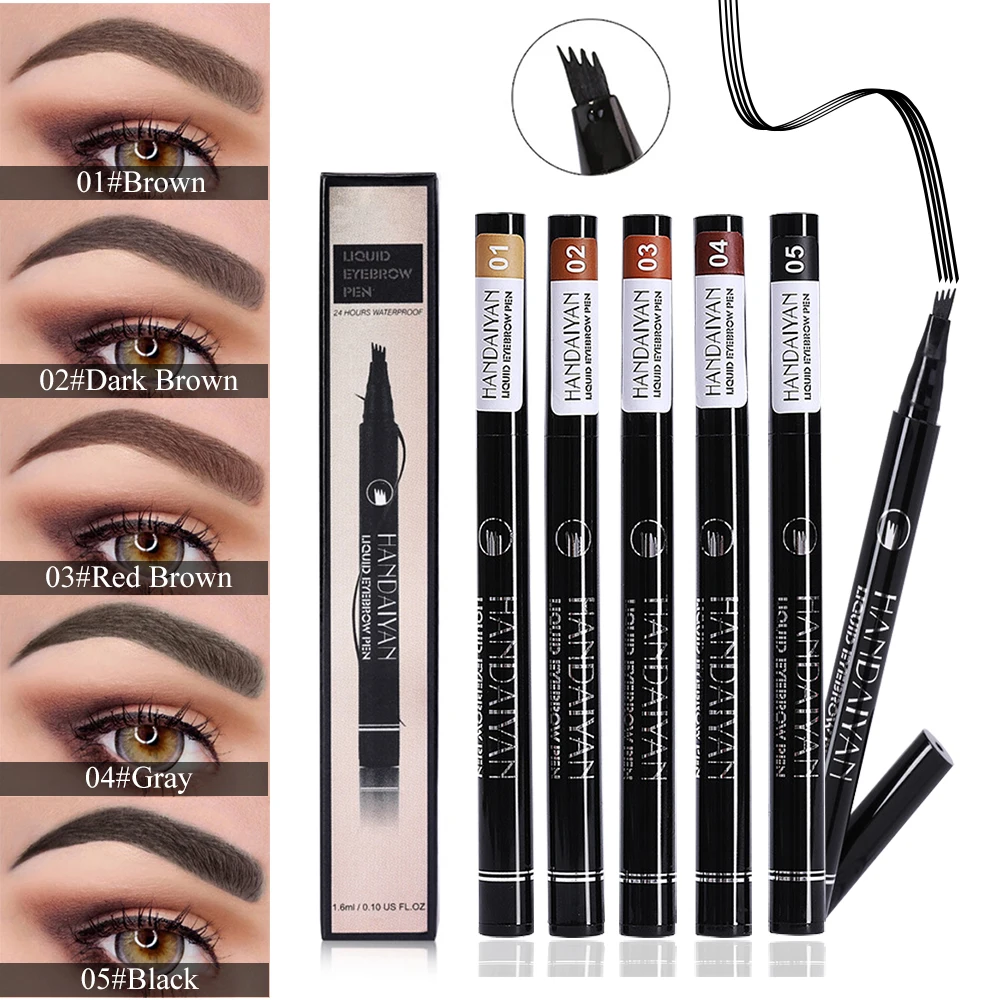 

5 Color Microblading 4 Fork Tip Eyebrow Pencil Waterproof Tattoo Pen Tinted Fine Sketch Eye brow Pencils Long Lasting Eyebrows