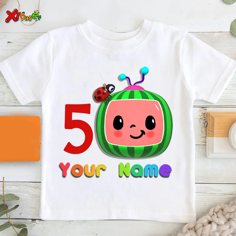 Детская футболка, летняя одежда для мальчиков, футболка на день рождения с именем на заказ, одежда для малышей, футболка, модная одежда для д...