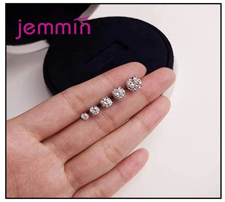 

Fashion White Clear 8mm Round Cubic Zircon Stud Earrings or Women Wedding 925 Sterling Silver Jewelry Trendy Crystal Earrings