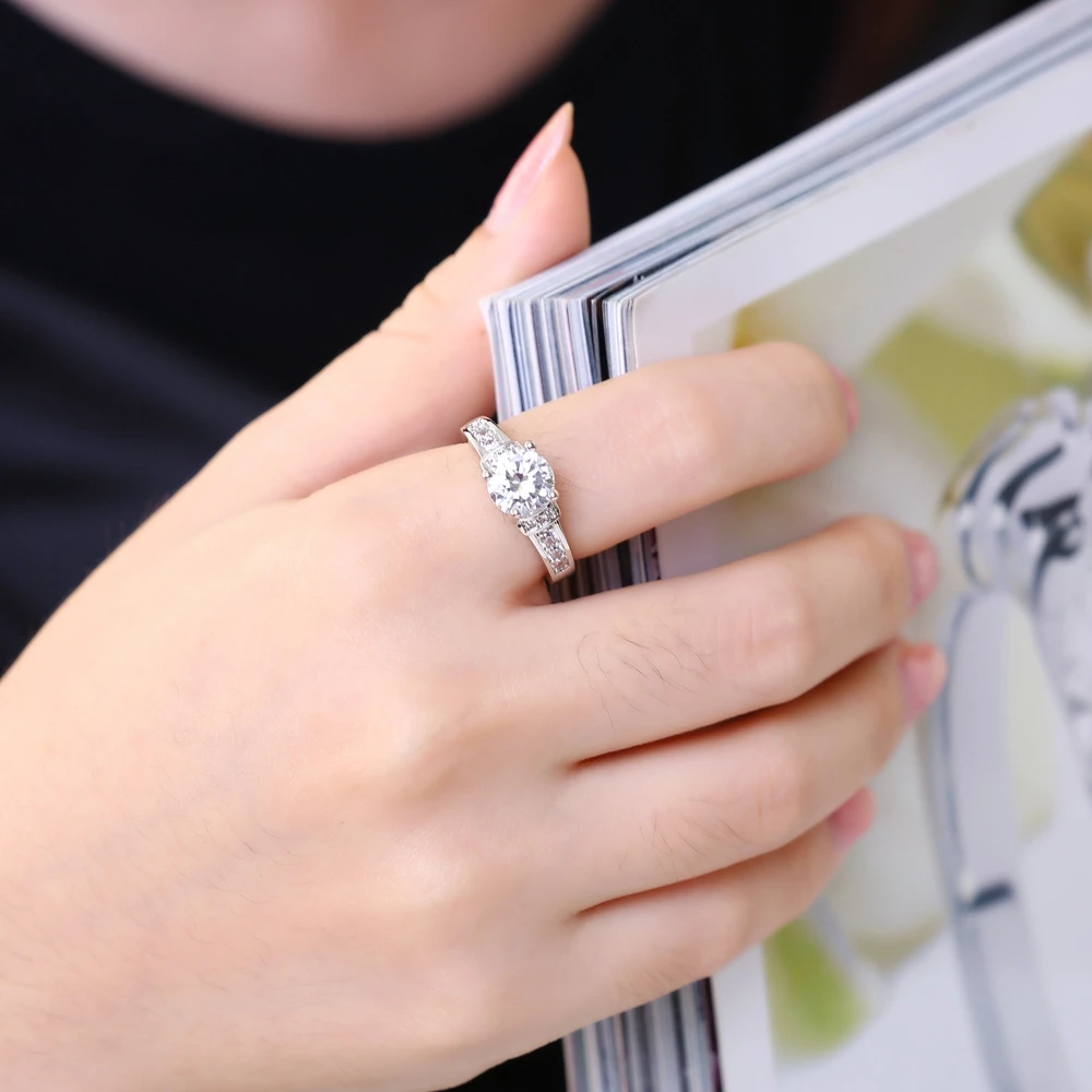 

LEKANI Sweet Romantic Rings For Women White 5A Clear Cubic Zirconia Round Copper Ring Brithday Gift Anniversary Fashion Jewelry