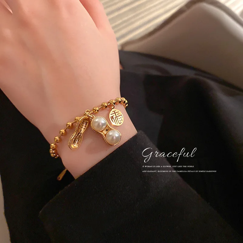 

Diamond Pearl Peanut Blessing Bracelet Korean Minority Design Summer Trendy Girl Heart Best Friend