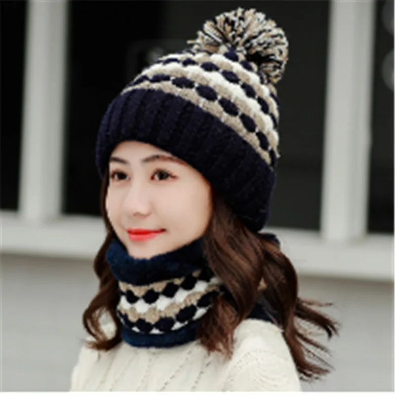 Осень зима 2020 теплая шапка шарф комплект вязаный шерстяной мяч два предмета