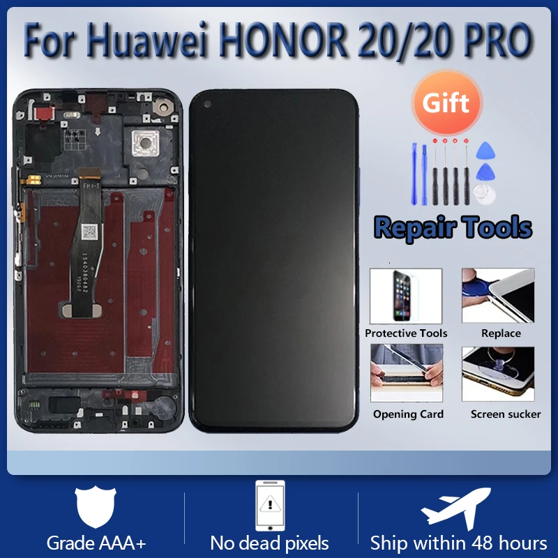 

Для HUAWEI Honor 20 Honor 20 Pro YAL L21 AL00 TL00 AL10 L41 ЖК-экран в сборе с передним сенсорным стеклом, оригинальный черный