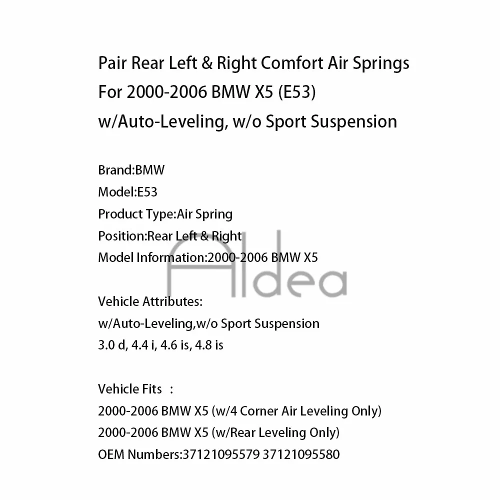 Pair Rear Comfort Air Springs For 2000-2006 BMW X5 (E53) w/Auto-Leveling w/o Sport Suspension 3.0 d 4.4 i 4.6 is 4.8 | Автомобили и
