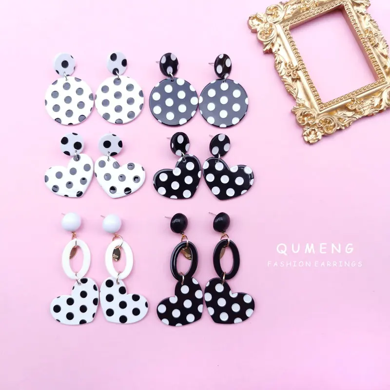 

QUMENG 2020 Vintage heart/Acrylic/Stud/Long Earrings for Women Statement Elegant Resin Spot Wave point Earrings Fashion Jewelry
