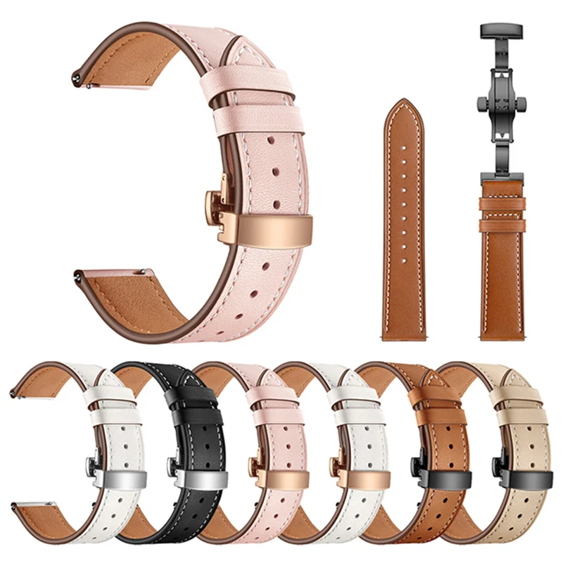 

For TicWatch Pro 2021/Pro3/GTX Butterfly buckle Leather Strap Wristband Band For TicWatch E3 GTH Watchband Bracelet Accessories