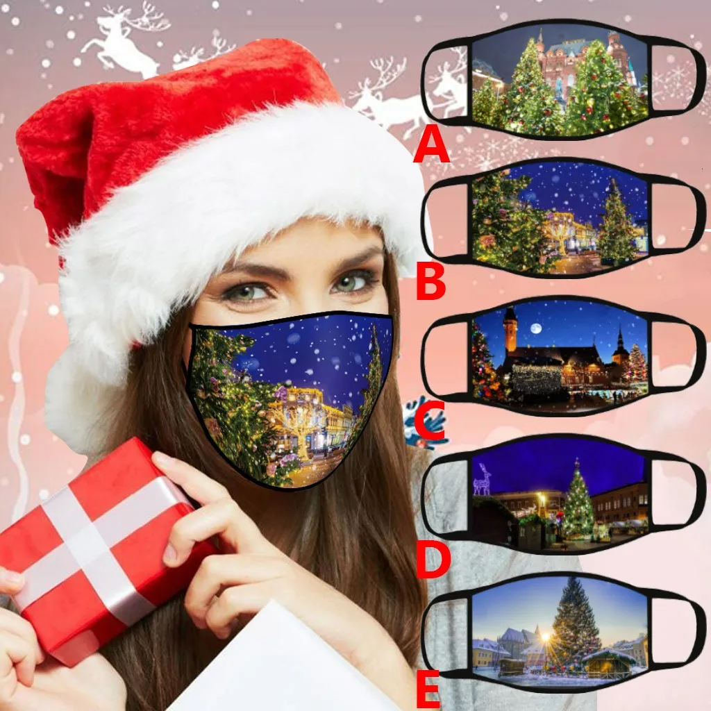 

1pc Christmas Washable Mask Print Resue Breathable Multi-purpose Face Cover Reuse Mask Face Mask Mascarillas Lavables Masque