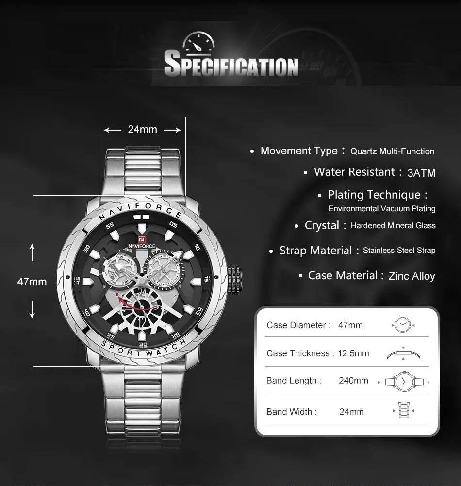 Мужские часы Naviforce из нержавеющей стали, кварцевые часы с хронографом, мужские роскошные часы Naviforce,, наручные часы с хронографом