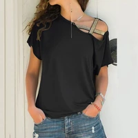 summer women tops t shirt womens tunic cross one shoulder short sleeve tops ladies casual loose t shirt clothes plus size