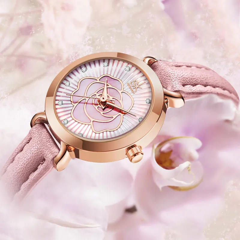 Shengke Colorful Flower Dial Watch Women Brand New Luxury Watches Elegant Japan Movement Quartz Clock Leather Watch Montre Femme best deal quartz watch women fashion tower pattern diamond dial watches men faux leather watch women s dress clock montre relo