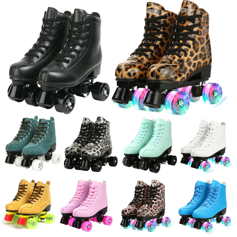 

Women Men 21 Choice Pu Microfiber Roller Skates Skating Shoes Sliding Inline Skates Roller Sneakers Training Scrub Row 4 Wheel