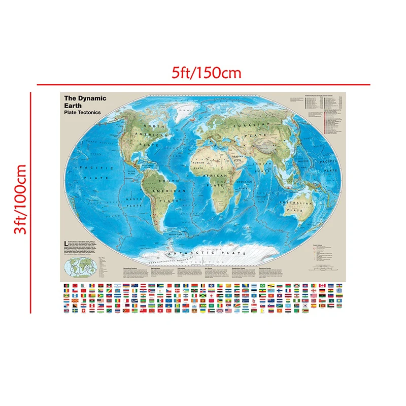 150*100 см пластина заземления Тектоника карта с национальными флагами постер на