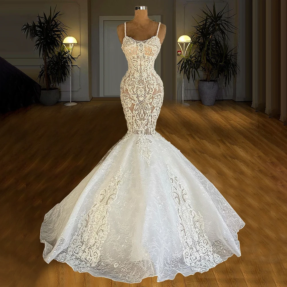 

Женское кружевное платье-русалка, белое платье на тонких бретелях