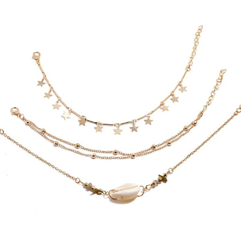 

Multilayer Stars Shell Pendant Chain Ankle Bracelet On Leg Foot Jewelry Boho Charm Anklets For Women Accessories