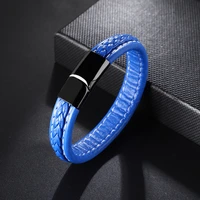 fashion genuine leather bracelet stainless steel magnetic clasp for men women wholesale popular jewelry free shipping