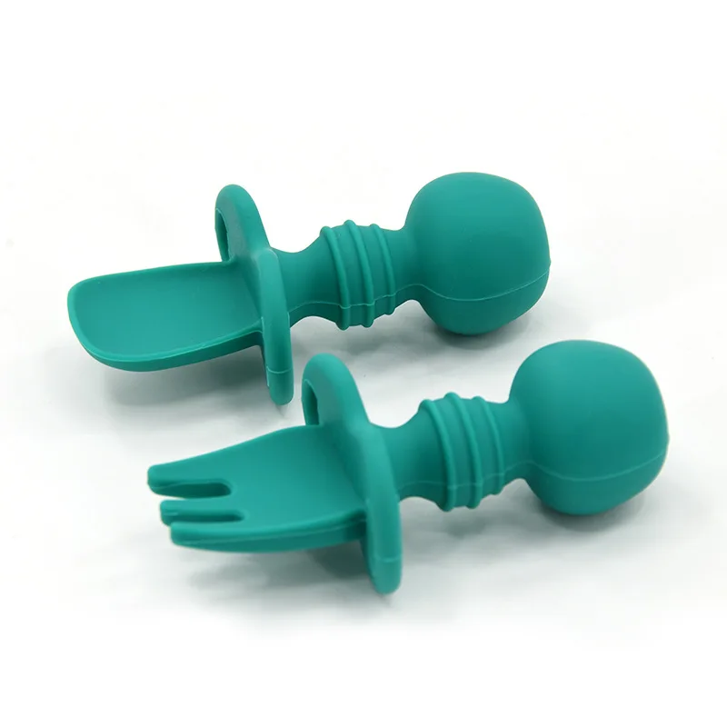 

Baby silicone licking fork spoon baby training predator fork spoon short handle learn to molar artifact silicone soft fork spoon