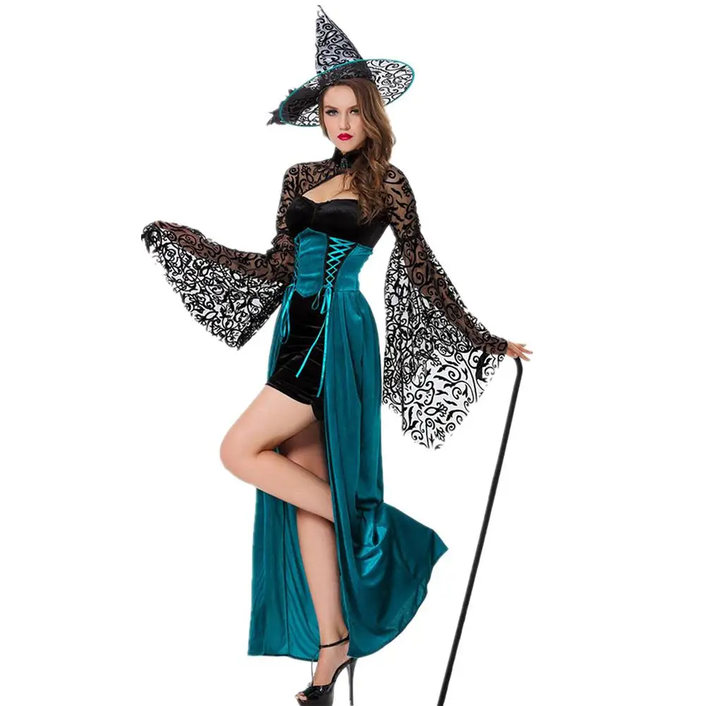 Female Halloween Dress Witch Costume for Women Sexy Swallow Tail Braces Dresses Hat Carnival Masquerade Party Costumes Suit |