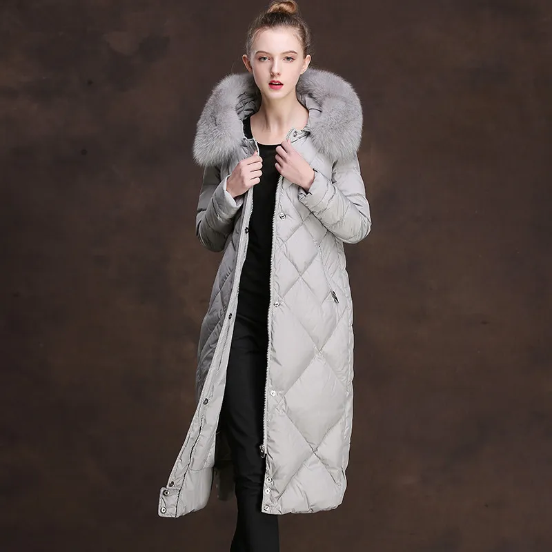 

Winter Women's Down Jacket Luxury Sheep Shearing Hooded Woman Long Coat Real Fox Fur Collar Thickening Overcoat 83058