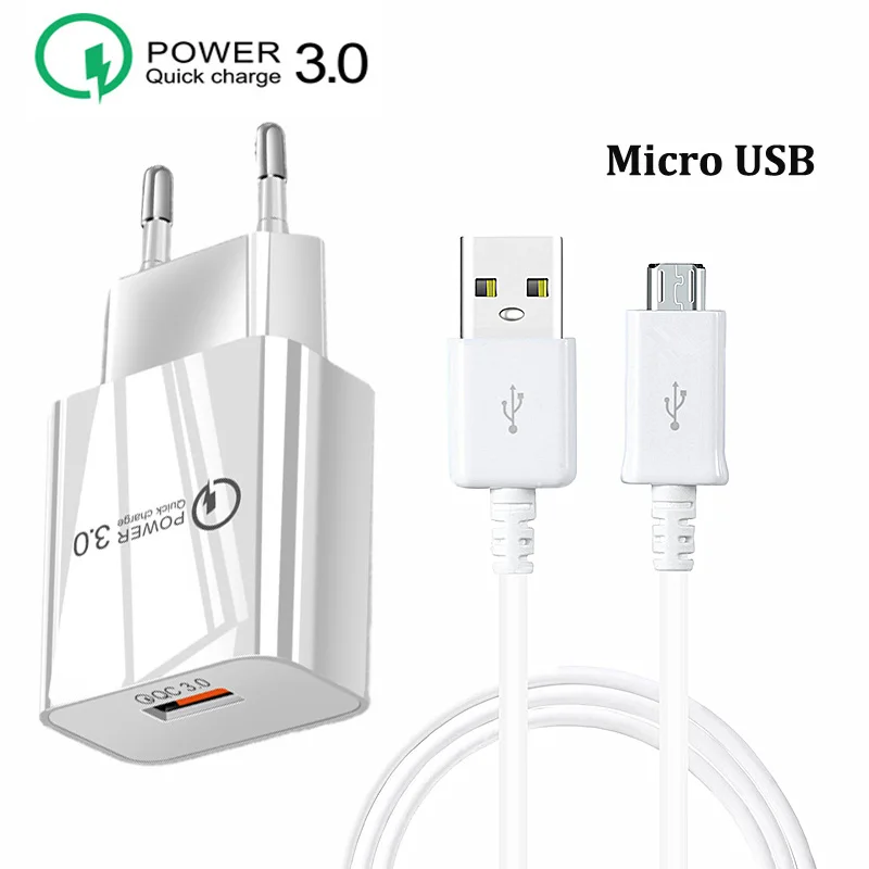Быстрое дорожное зарядное устройство QC 3 0 с Micro USB зарядный кабель для телефонов