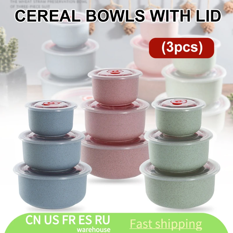 3 шт. контейнеры для хранения продуктов из пшеничной соломы с крышкой|Чаши| |