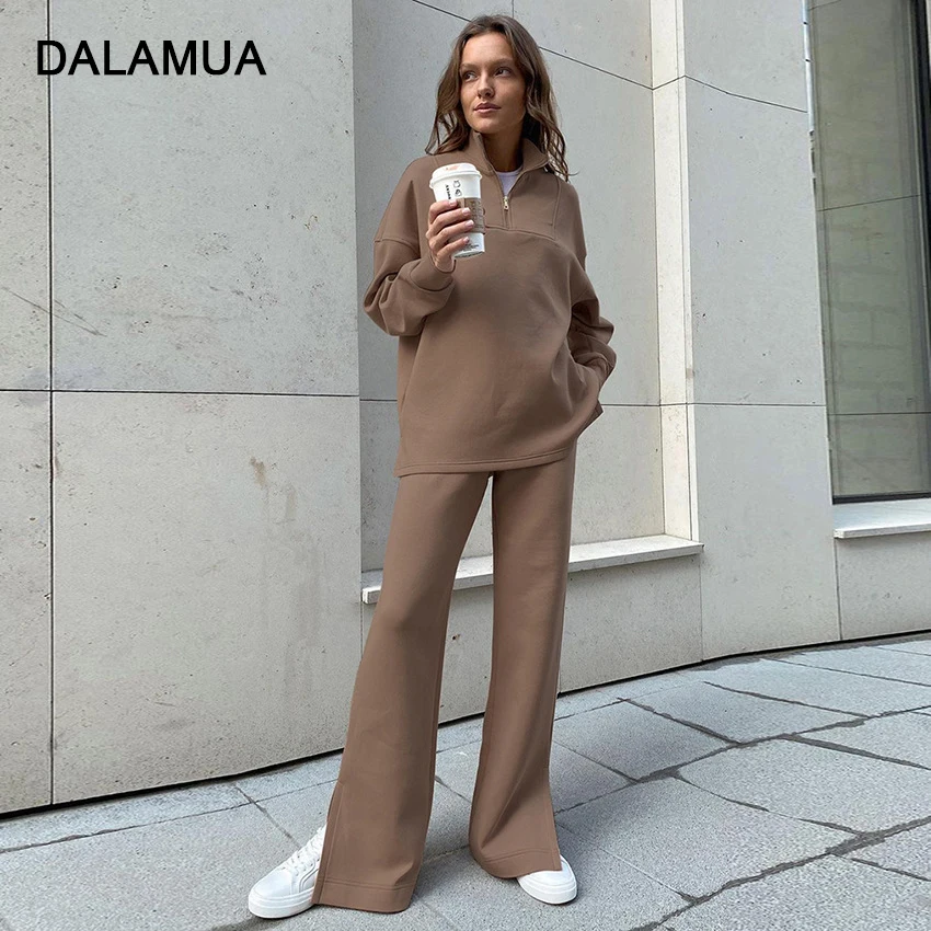 

Casual Women Tracksuit Solid Sweatshirts Pants Two Pieces Set Loose Fashion Knitted Lady Outfits 2021 Autumn Winter Female Suits