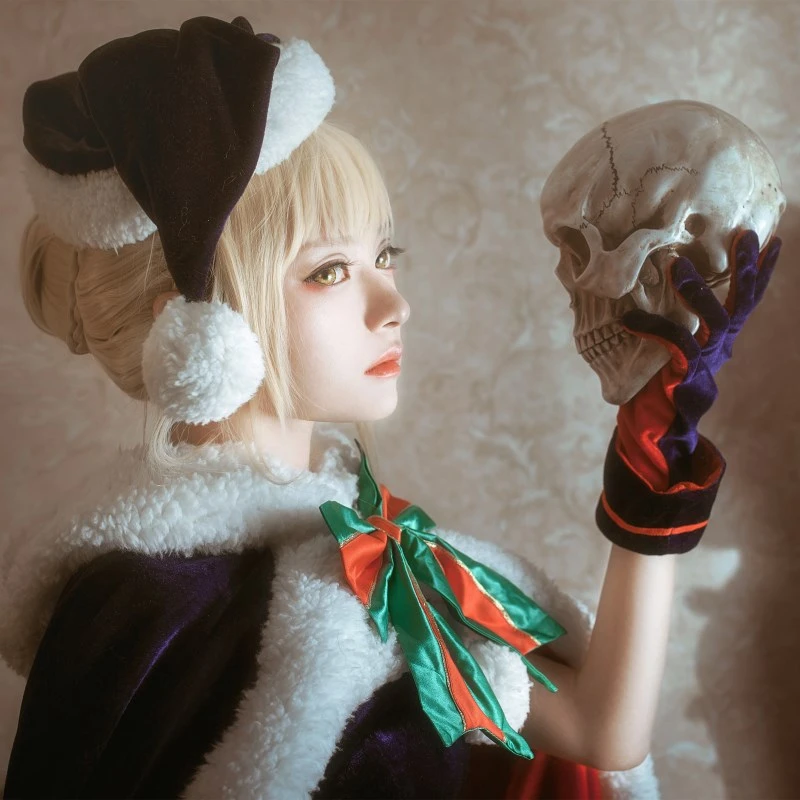 Aniime Fate Grand Order Black Saber Altria Pendragon Christma Dress Cosplay Costume H |