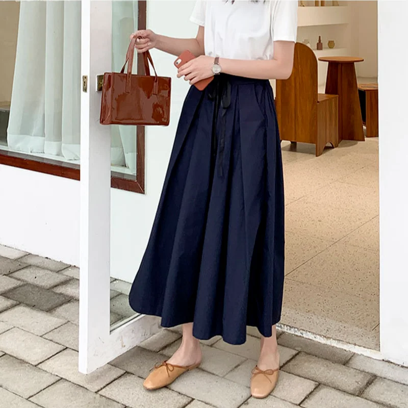 

2021 Fashion Wide Leg Pants Women Culottes Drawstring Elastic Waist Loose Elegant Pleated Long Trousers Streetwear Khaki Black