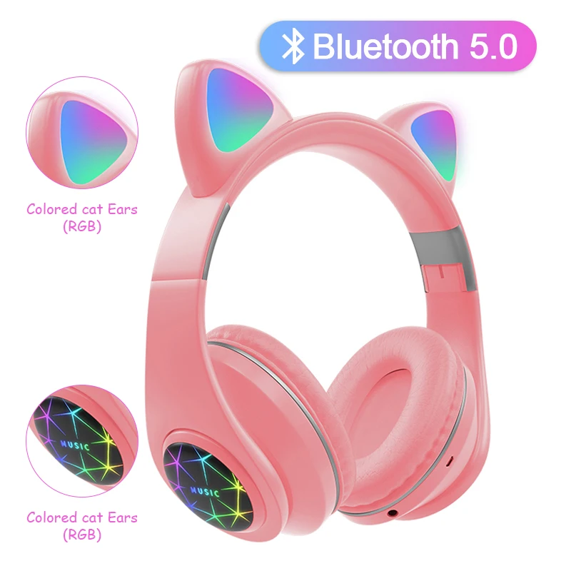 

Cute Cat Earphones Wireless Headphones Muisc Stereo Bluetooth Headphone With Microphone Children Daughter Earpieces Headset Gift