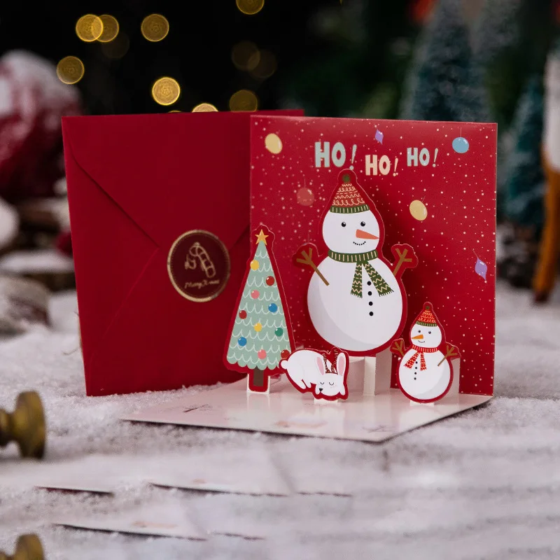 

1pcs 3d Pop Up Greeting Cards With Envelope Post Card For Birthday Christmas Valentine' Day Wedding Decoration My First Christma