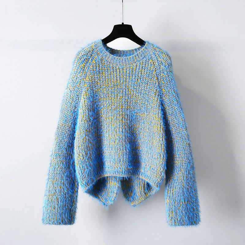 

Пуловер Свободный с воском, имитация длинных волос, Осень-зима 2021