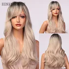 Генри MARGU длинные волнистые светлые черного цвета с эффектом деграде (переход от темного к светлому), парики с челкой натуральные синтетические парики для Для женщин повседневные Косплэй парика, устойчивая к высоким температурам