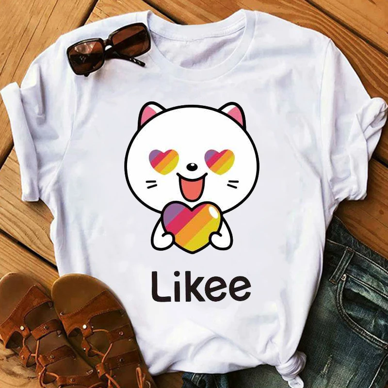 Футболка LISALA Likee App футболка Heart Cat классная уличная с коротким рукавом веселая
