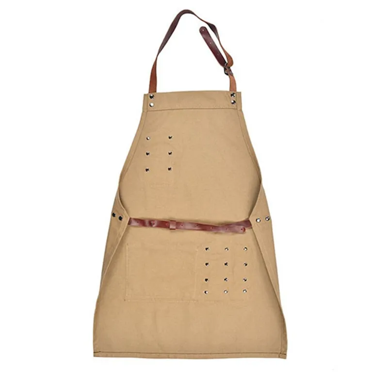 

WAXED CANVAS TOOL APRON TOP QUALITY GENUINE LEATHER WEBBING APRON WATER OIL RESISTANT CATERING PAINTER GARDENER WORK UNIFORM