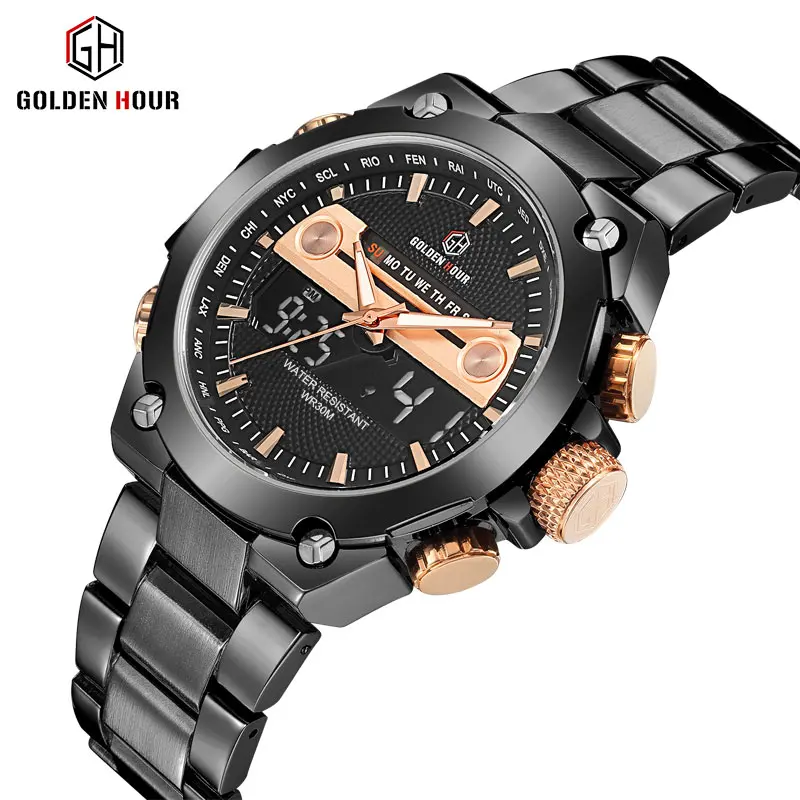 Reloj Hombre GOLDENHOUR модные спортивные мужские часы кварцевые лучший бренд цифровые