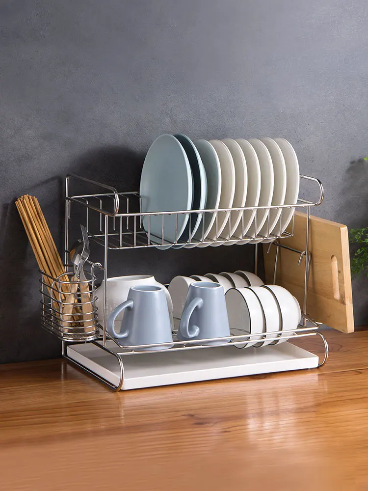 

Стеллаж для посуды из нержавеющей стали 304, кухонный стол, двухуровневый стеллаж для посуды, сушилка, регулируемый стеллаж для хранения посу...