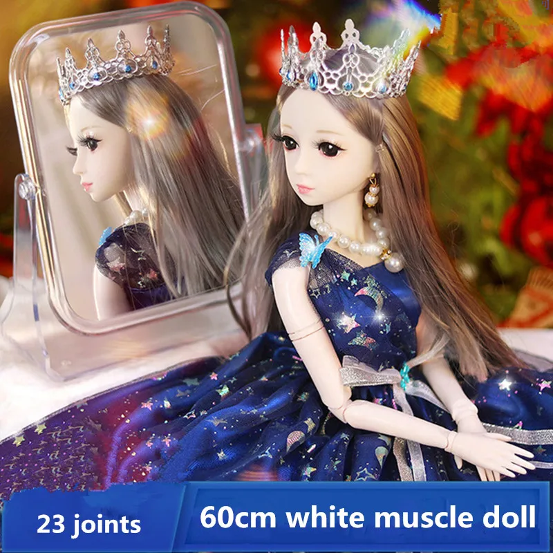 

New 60cm BJD Doll Set Fashion Princess Girl Toy 23 Joint Movable 1/3 Dress Up 4D Eye Doll 2021 Children's Christmas Day Gift