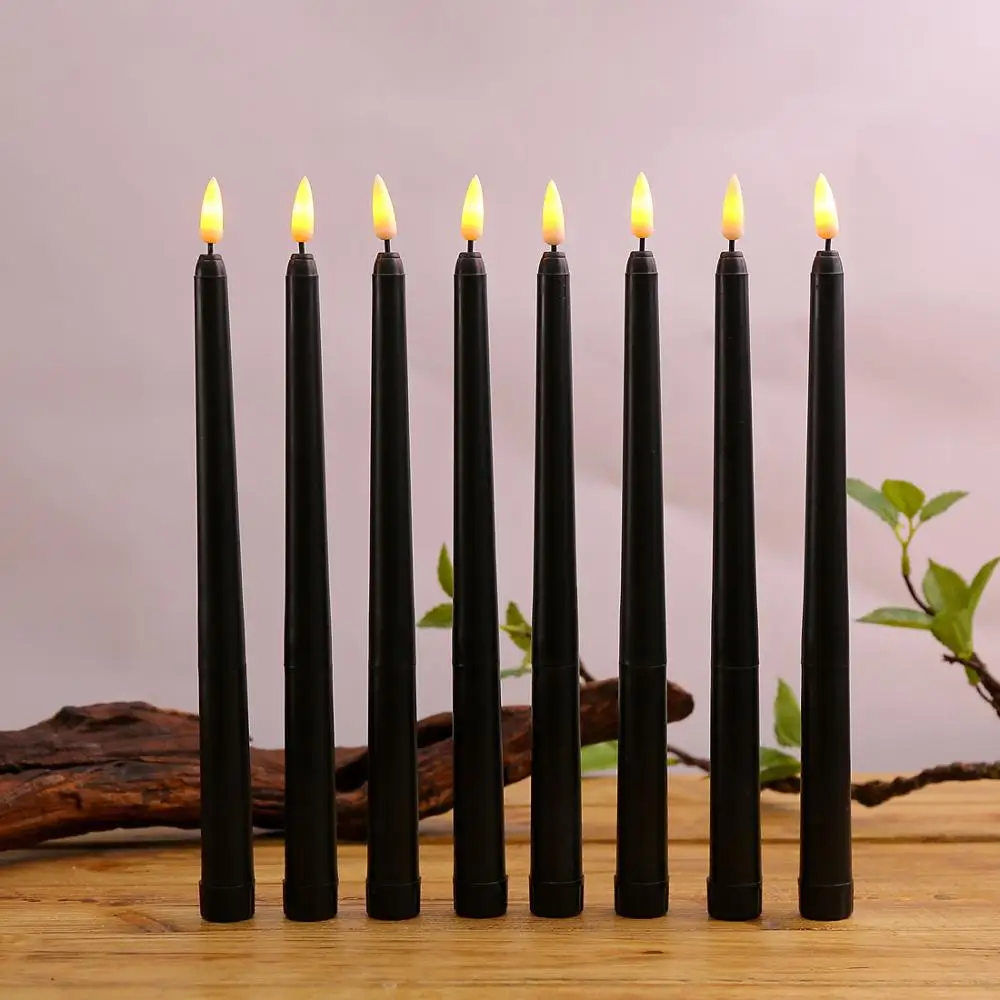 

Pack of 6 Black Decorative Flickering LED Candles,Yellow/Warm White Flameless Plastic Electronic Christmas Halloween Decoration