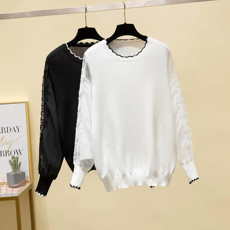 

Черно-белые сетчатые модные пуловеры больших размеров в Корейском стиле для осени женская одежда женский свитер 2021