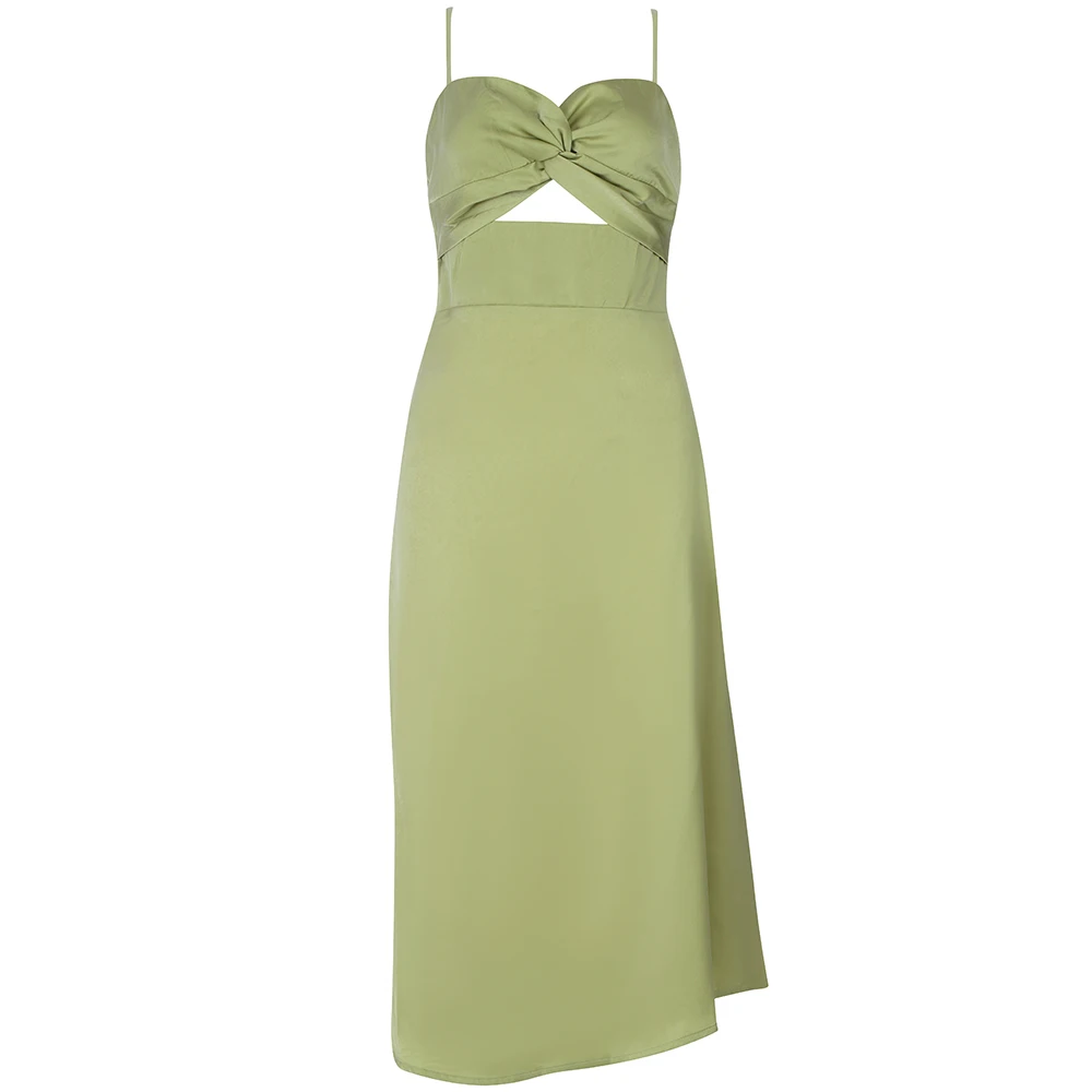 

Women Summer Fashion Ladies Sexy Sleeveless V Neck Green Midi Bodycon Dress 2021 Elegant Evening Party Club Dress Vestidos