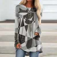 women spring autumn retro abstract face cat print t shirt ladies casual round neck loose women pullover long sleeve top pullover